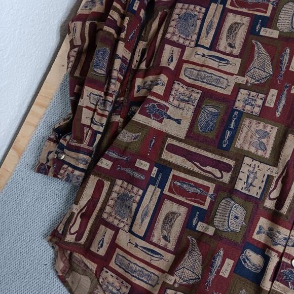 Woolrich Original Outdoor Vintage Shirt XL Red All Over Fish & Tackle Cotton - Picture 5 of 13